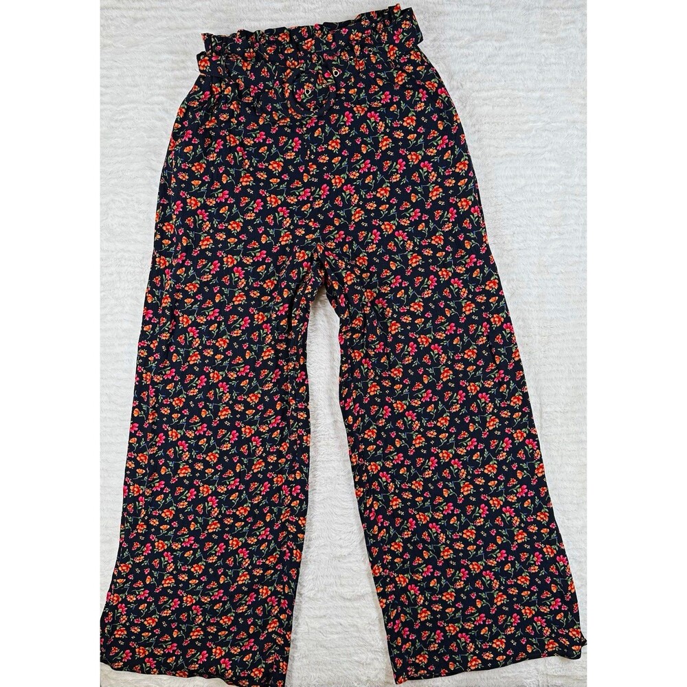 Lost + Wander Fleur Wide-Leg Floral Pants Black Red XS Belt and Buckle